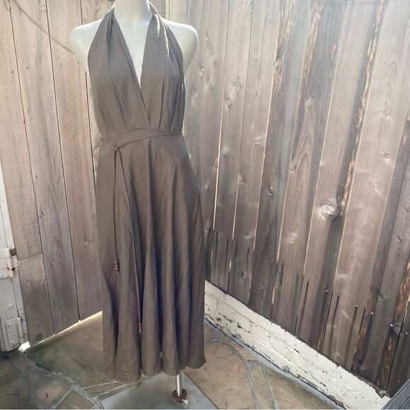 ZARA LINEN BLEND KHAKI HALTER NECK MIDI DRESS blogger’s favorite size large - Picture 8 of 16